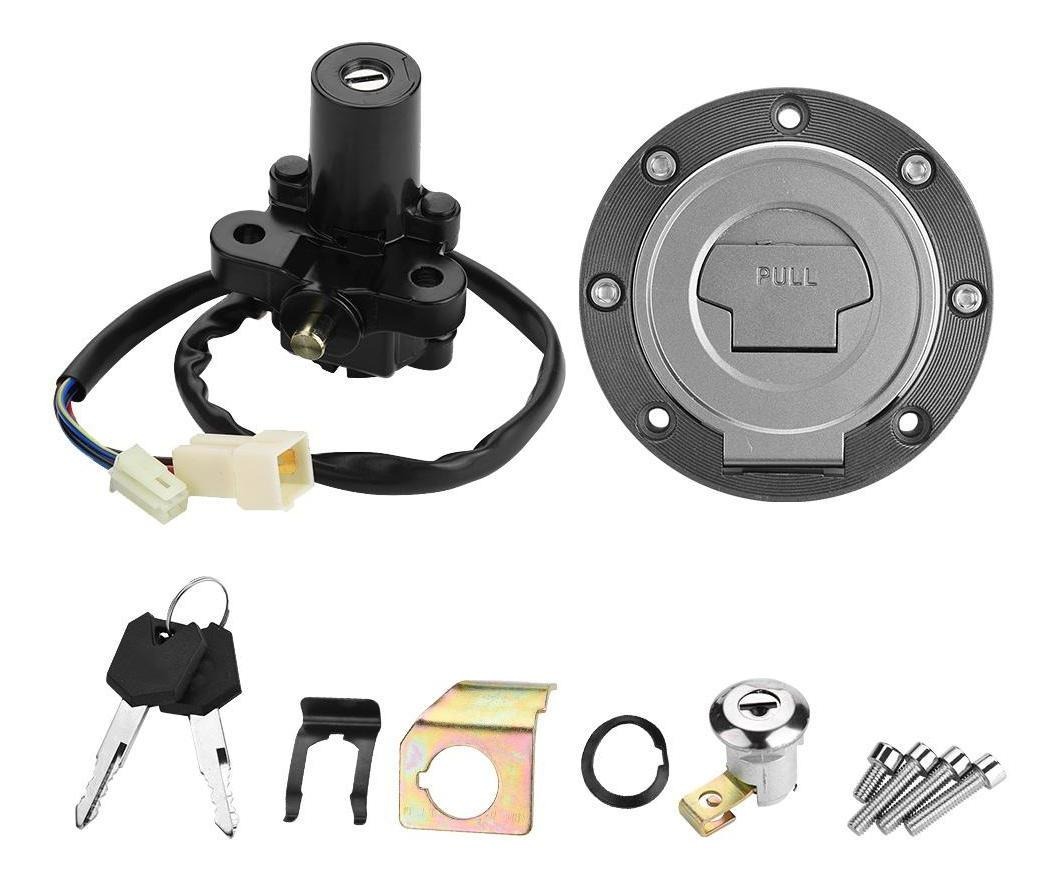 Hlyjoon Moto Juego de interruptores de encendido 15643 Tapa del gas de combustible Interruptor de encendido Cerradura del asiento kit de llaves para YZF R1 2001-2007 R6 2008-2012 R6S FZ6 FZ1