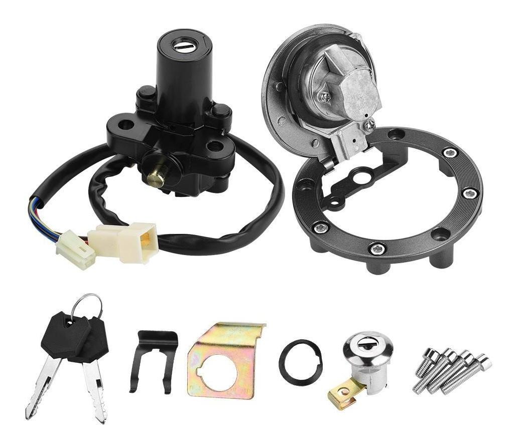 Hlyjoon Moto Juego de interruptores de encendido 15643 Tapa del gas de combustible Interruptor de encendido Cerradura del asiento kit de llaves para YZF R1 2001-2007 R6 2008-2012 R6S FZ6 FZ1