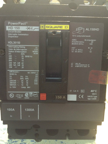 Interruptor Termomagnetico 3x150 Square D Hdl36150 Interruptor Termomagnetico 3x150 Square D Hdl36150