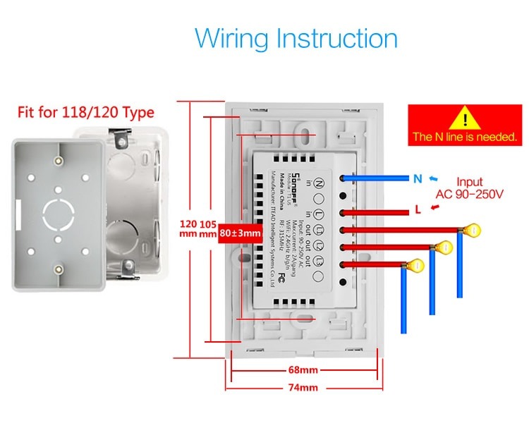 Interruptor Wifi Inteligente Sonoff Touch T1 De 3 Apagadores