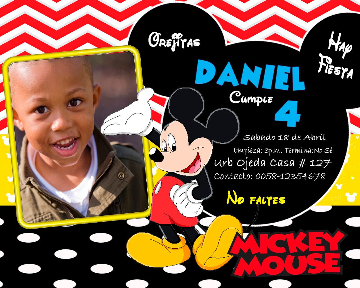 Invitación De Cumpleaños Mickey Mouse Disney - Bs. 262,44 