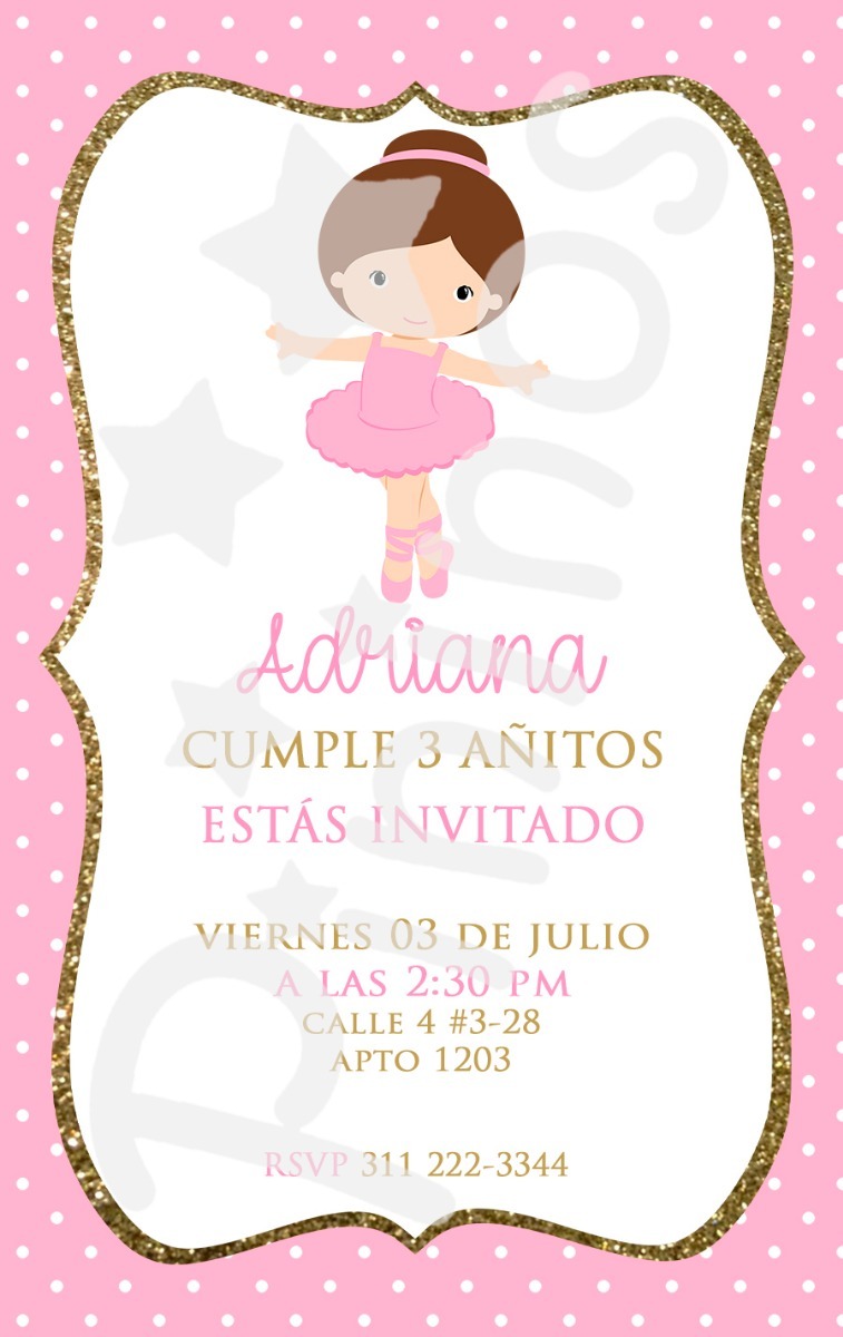 invitación digital cumpleaños ballet bailarina niña 6 tarjeta de invitacion cumpleanos