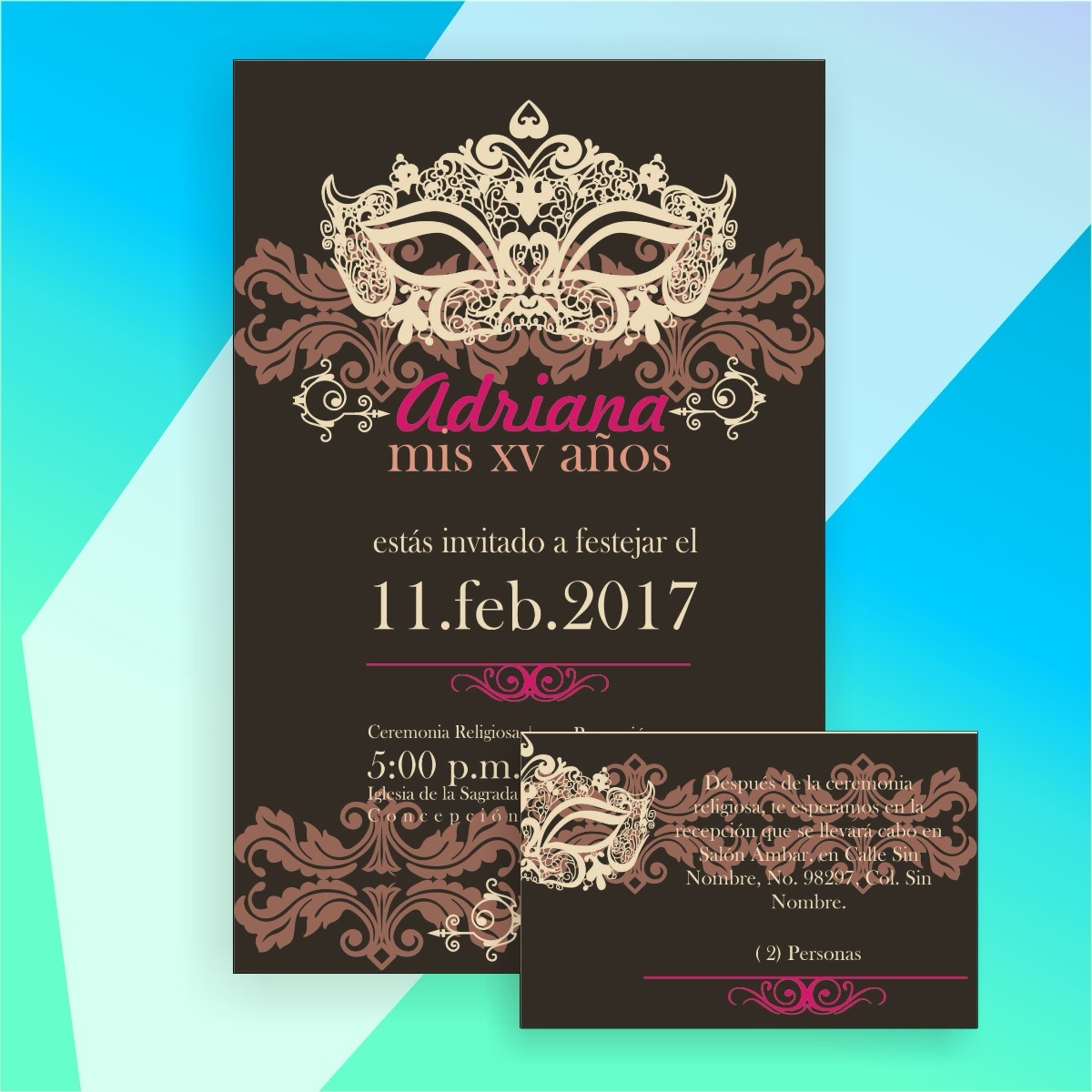 Invitación Digital Xv Años, Boda, Máscara Imprimible 