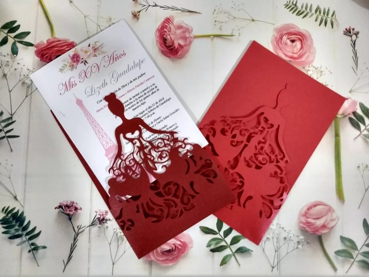 Invitaciones De 15 Años Color Vino
