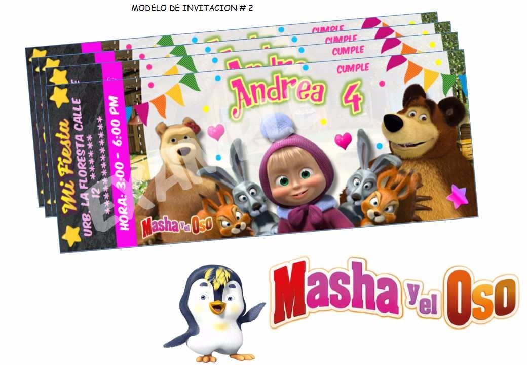 Invitaciones De Masha Y El Oso Kit Candybar Personalizados 