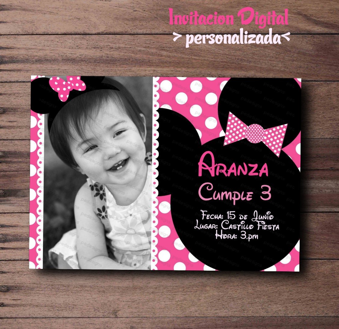 Invitaciones De Minnie Mouse Fucsia Rosa Dorada Whatsapp 