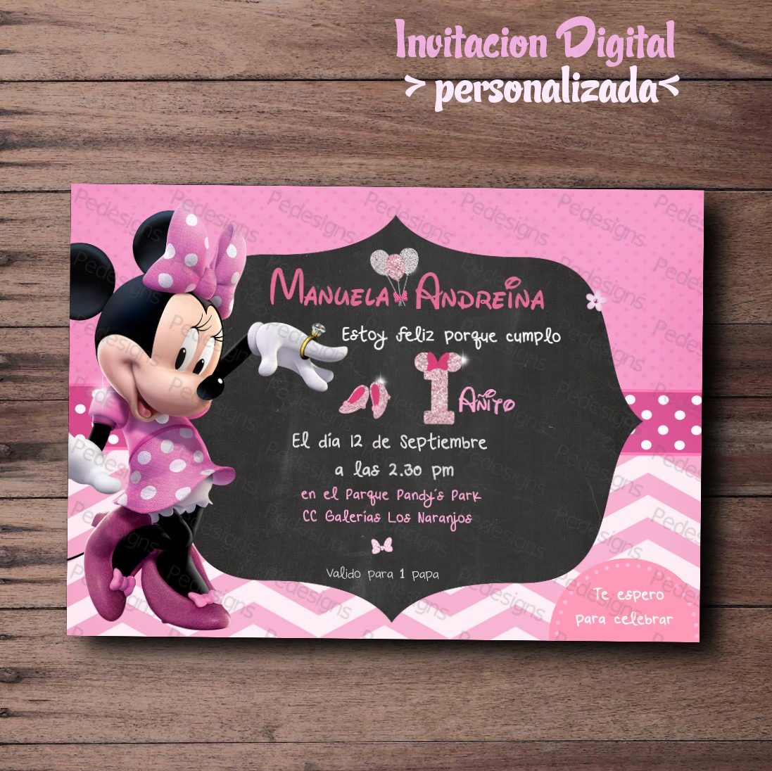 Invitaciones De Minnie Mouse Fucsia Rosa Dorada Whatsapp 