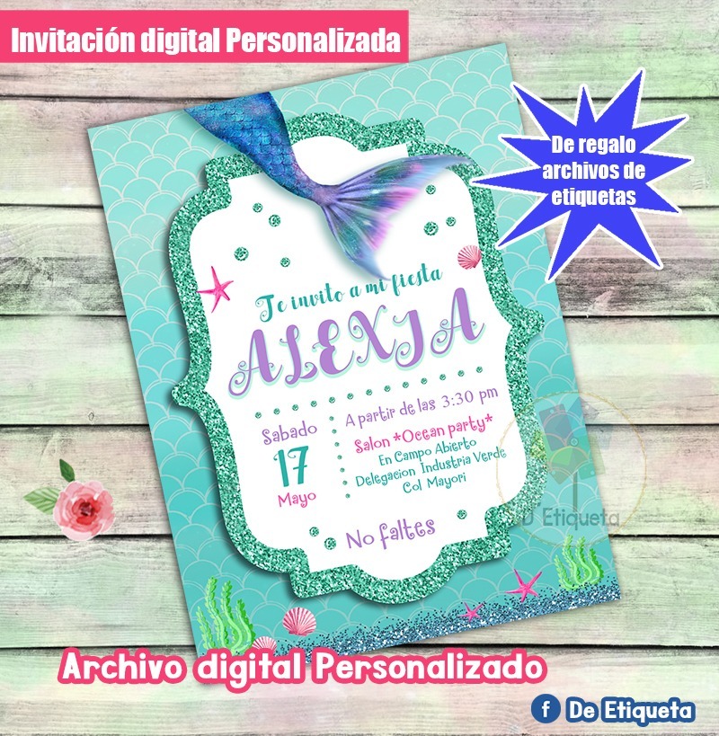 Invitaciones De Sirena, Unicornio Digitales Más Regalo 