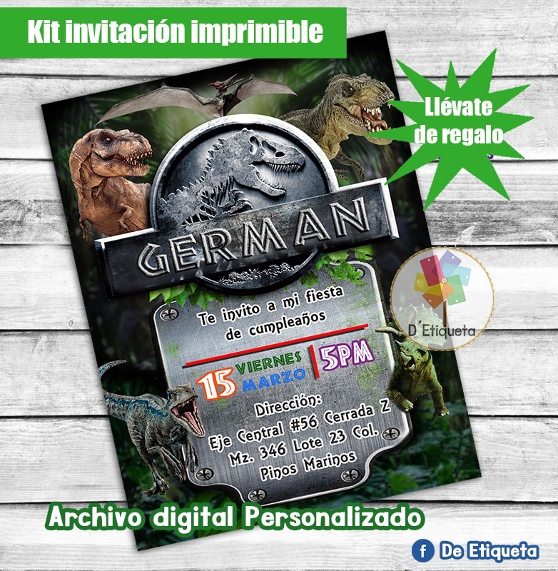 Invitaciones Jurassic World + Más Etiquetas De Regalo 