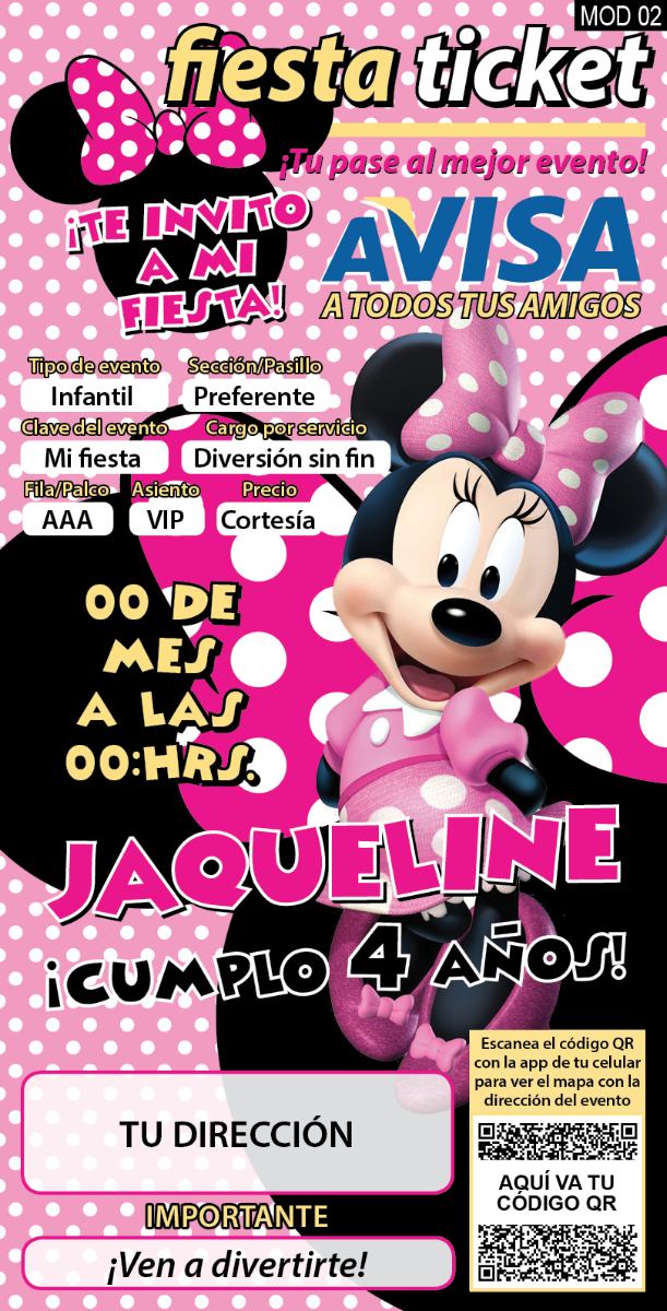 Invitaciones Mimi, Minnie Mouse Personalizadas - $ 79.00 