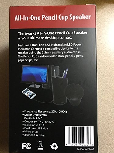 Iworks ISP-26 All-in-One Pencil Cup Speaker and Dual-Port USB Hub