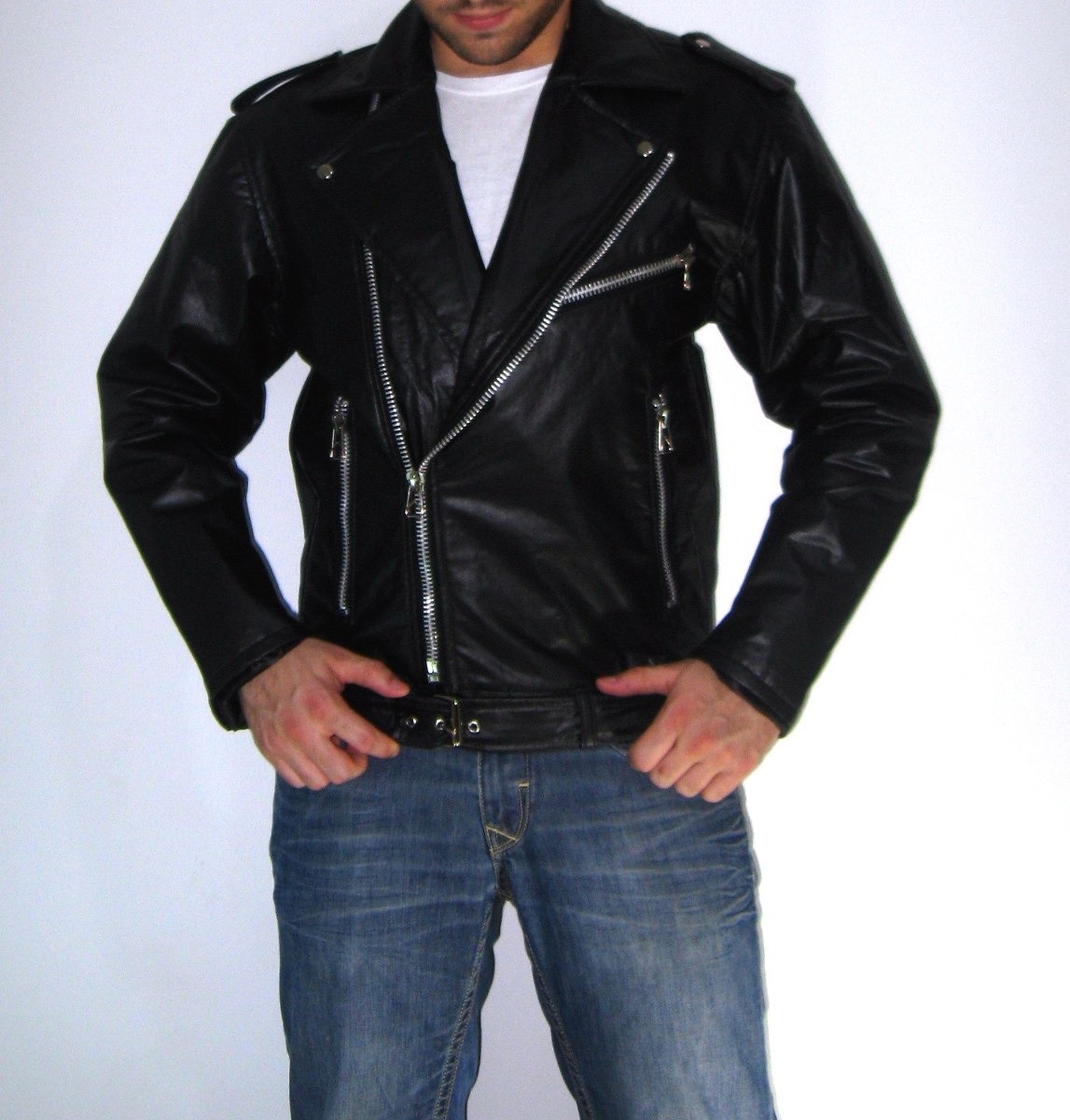jaqueta de couro legitimo motoqueiro masculina