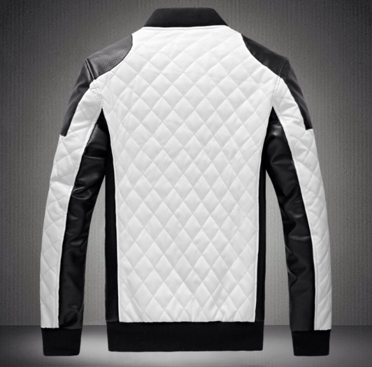 Jaqueta Couro Pu Masculina Motociclista Brancaxpreta - R Jaqueta Couro Pu Masculina Motociclista Brancaxpreta - R