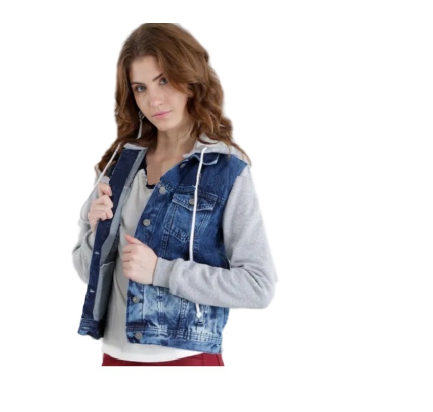 jaqueta jeans manga de moletom