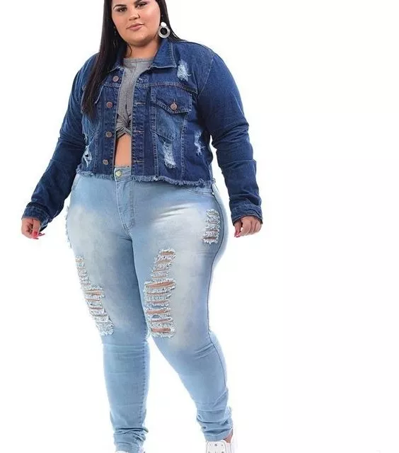casaco jeans feminino plus size