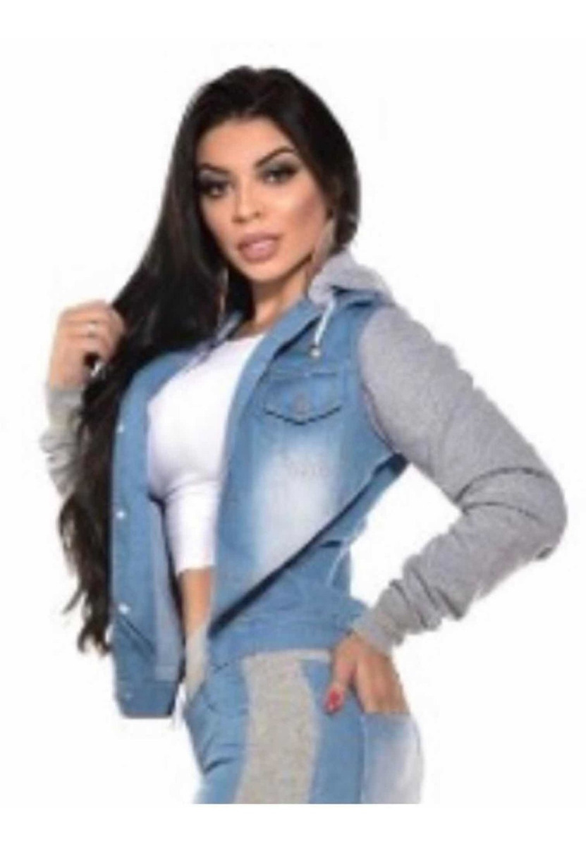 jaqueta jeans com moletom feminina mercado livre