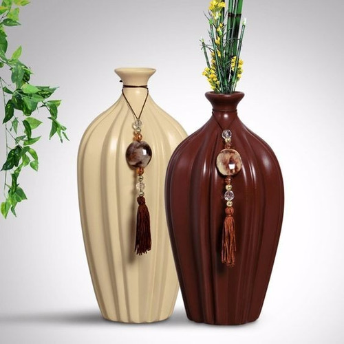 Jogo De Vasos P/ Enfeite De Sala Em Cerâmica Decorativa 