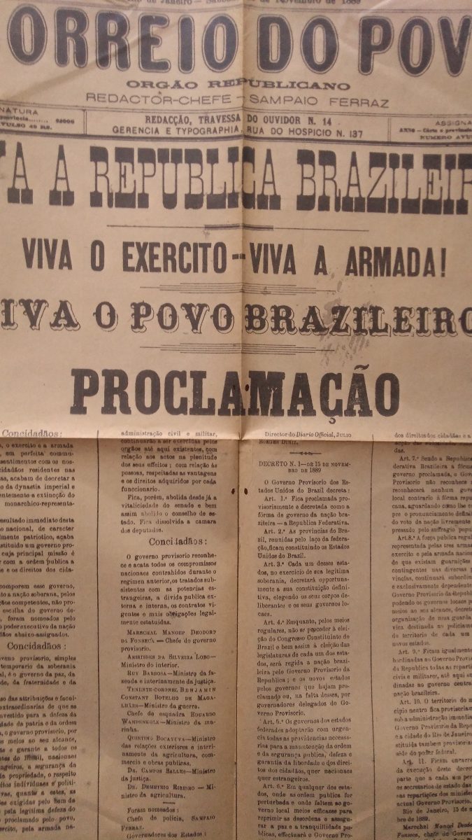 Jornal Antigo Brasil Proclamação Da República - R$ 750,00 