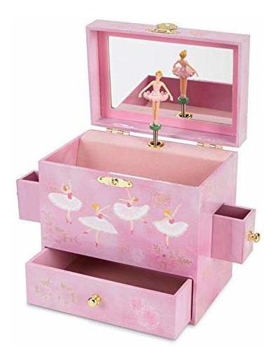 joyero musical rosa diseño bailarina con cajón extraíble cisne lago melodía 