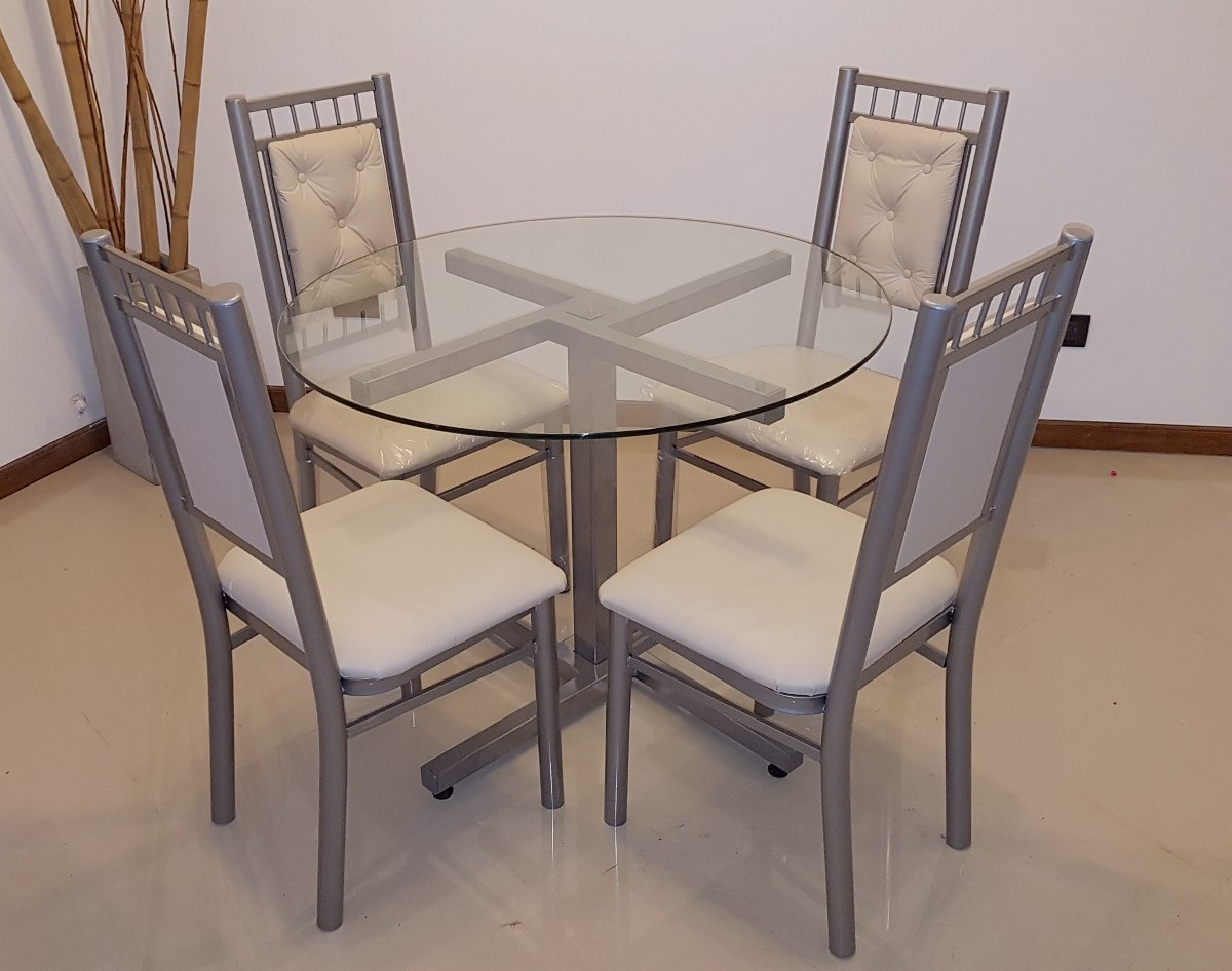 Juego Comedor 4 Sillas Mas Mesa Vidrio Redonda 1 M Moderno ... Juego Comedor 4 Sillas Mas Mesa Vidrio Redonda 1 M Moderno ...