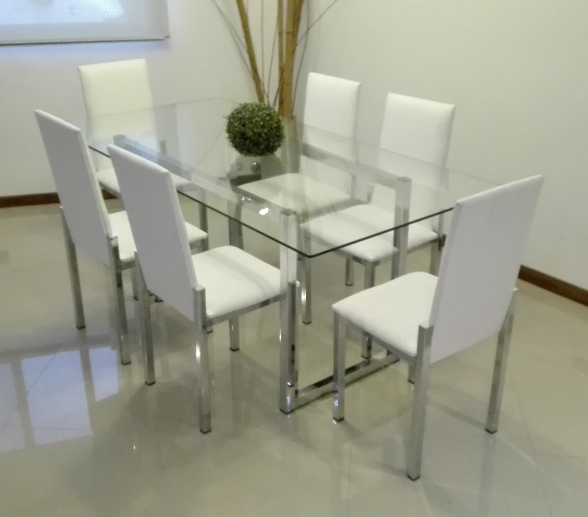 Juego Comedor Cromado 6 Sillas Mesa Vidrio 1,80x0,90 Moderno ... Juego Comedor Cromado 6 Sillas Mesa Vidrio 1,80x0,90 Moderno ...