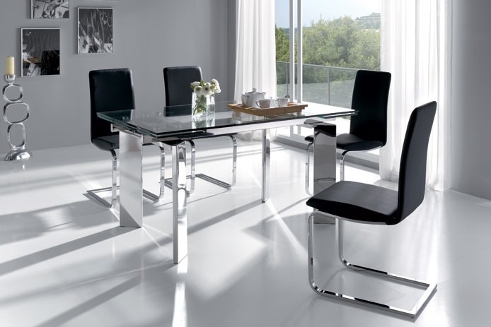 Juego Comedor Mesa Vidrio Extensible A 2,10m + 4 Sillas Gala ... Juego Comedor Mesa Vidrio Extensible A 2,10m + 4 Sillas Gala ...