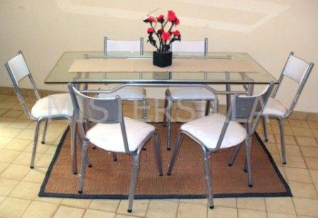 Juego de comedor 6 sillas torre mesa vidrio recta 140x80 ...