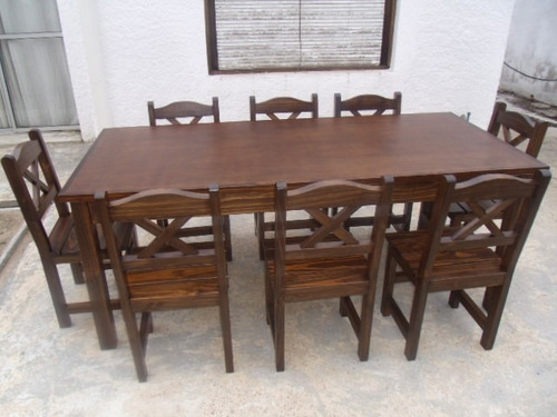 Juego de comedor estilo rústico mesa 2mts x 0.90 y 8 sillas ...