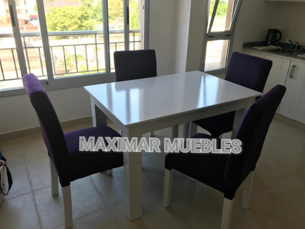 Juego De Comedor Mesa Blanca De 1,40 + 4 Sillas En Chenille ... Juego De Comedor Mesa Blanca De 1,40 + 4 Sillas En Chenille ...