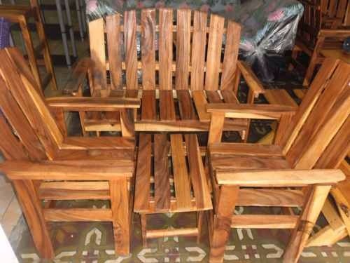 Juego de muebles sala porche rusticos madera sillas recibo bs ... Salas rusticas de madera
