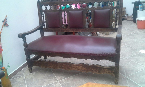 Juego de sala en madera y cuero negociables 500.000 en mercado ...