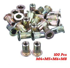 M8 Kit de surtido de tuercas de remache roscado de cabeza plana con inserto de remache roscado 100PCS M3