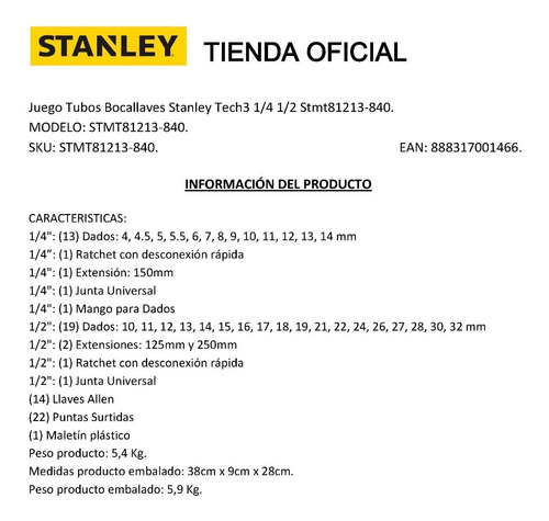 Juego Tubos Bocallaves Stanley Tech3 14 12 Stmt81213 840