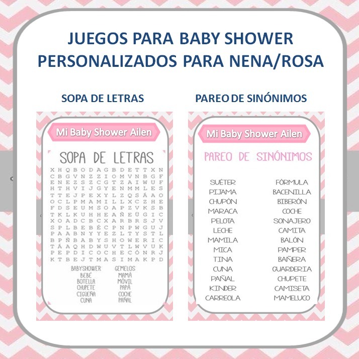Juegos Para Baby Shower Imprimible Personalizado Nena Rosa 90 00