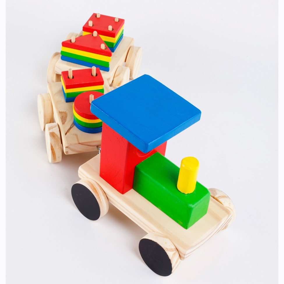 Tren Con Grande De Madera Arrastre Encastres Juguete u35l1JFKTc