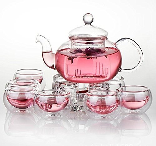 N//E Tetera transparente resistente al calor Tetera de cristal con infusor de caf/é flor de t/é herbal de 250 ml duradera