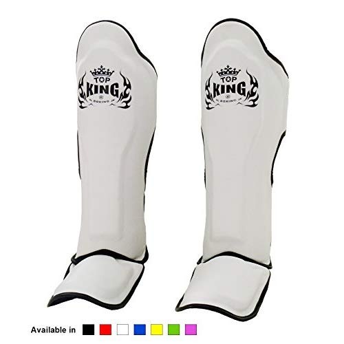 Top King Shin Guard Pro Genuine Leather Black//White