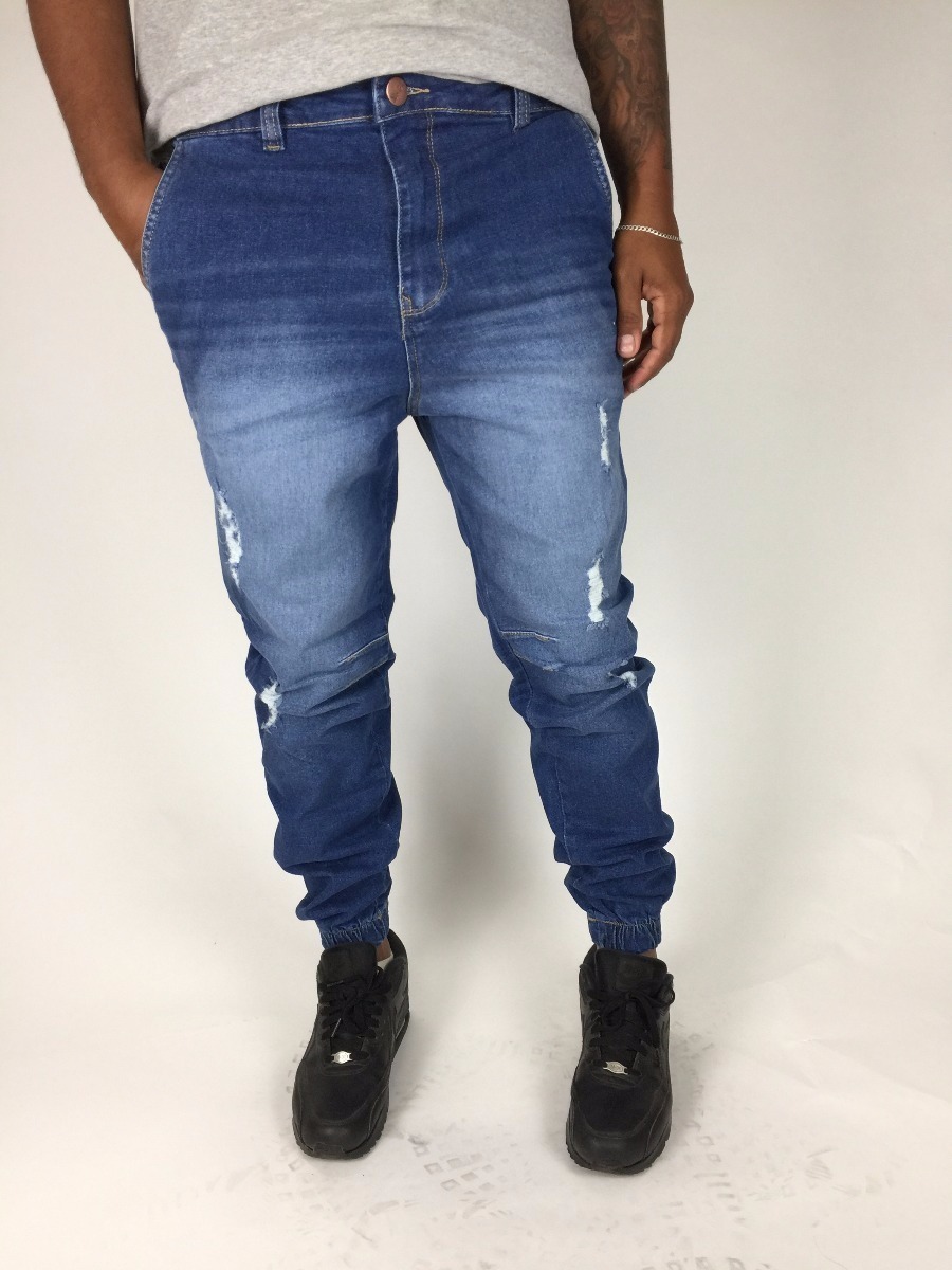 calça jeans com elastico na perna