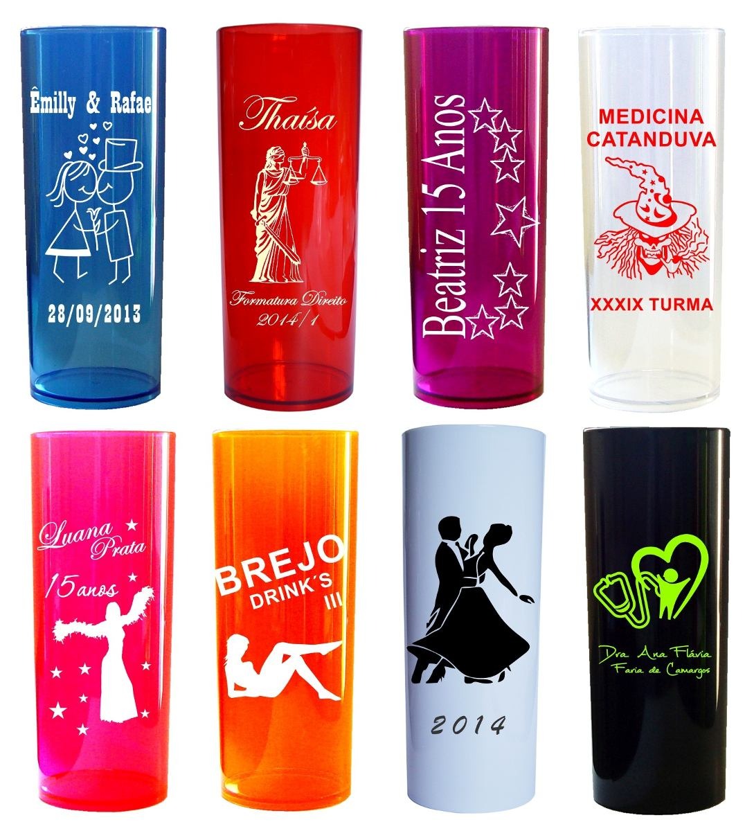Kit 100 Copos Long Drink Personalizado 330ml Acrílico Pr