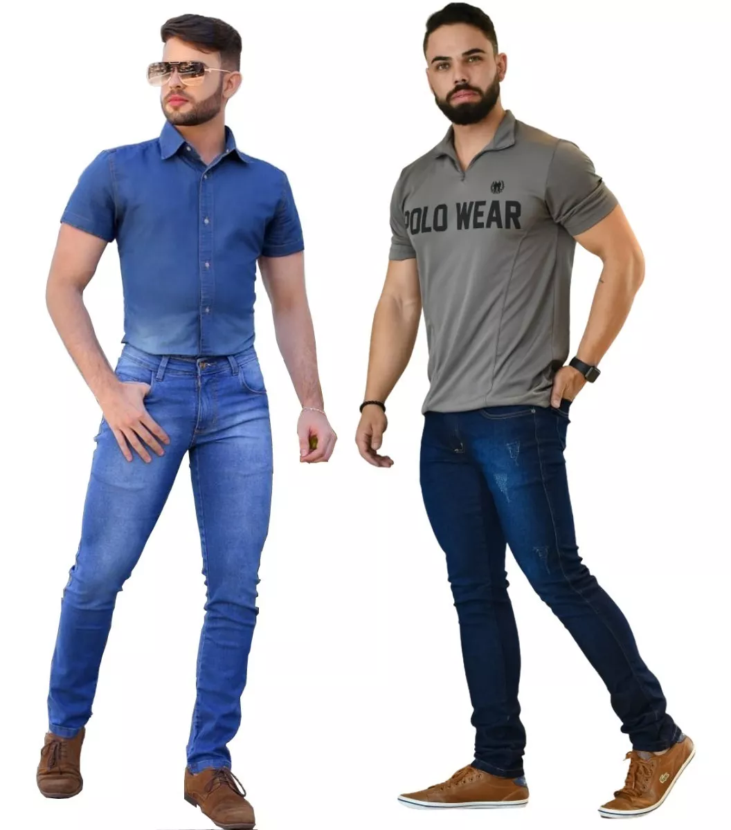 calça masculina slim em jeans com elastano