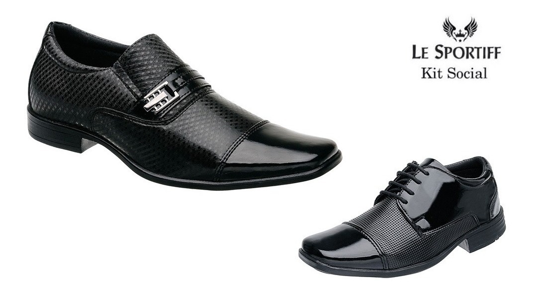 Kit 2 Pares Sapato Social Adulto E Infantil Verniz Kit 1 Top - R$ 109,00 em Mercado Livre