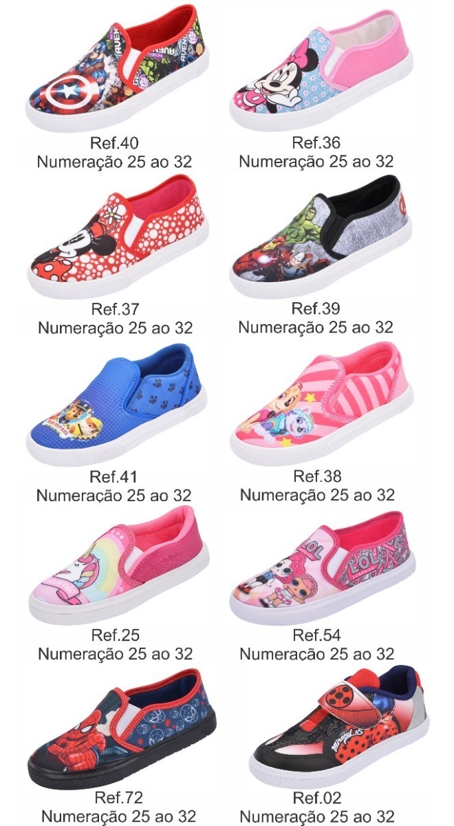 Kit 30 Pares Tênis Infantil Personagens Atacado Revenda - R$ 740,00 em Mercado Livre