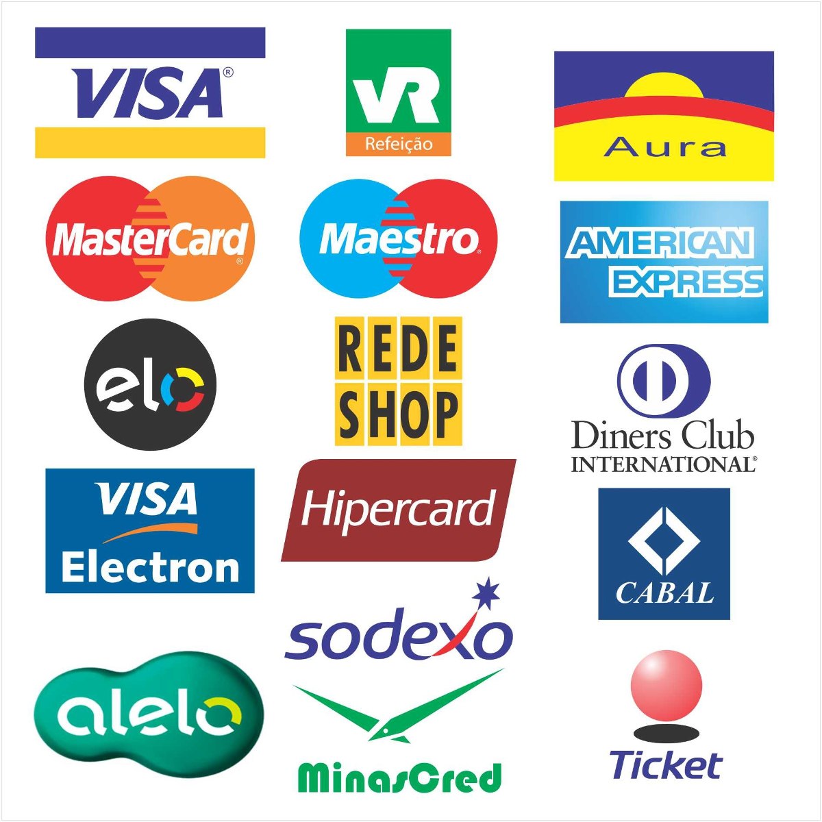 Kit 5 Adesivo Cartão De Credito Visa Mastercard + Elo 