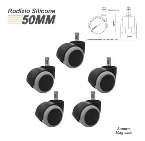 Kit 5 Rodinhas Para Cadeira Anti Risco Roda Silicone Pu 11mm