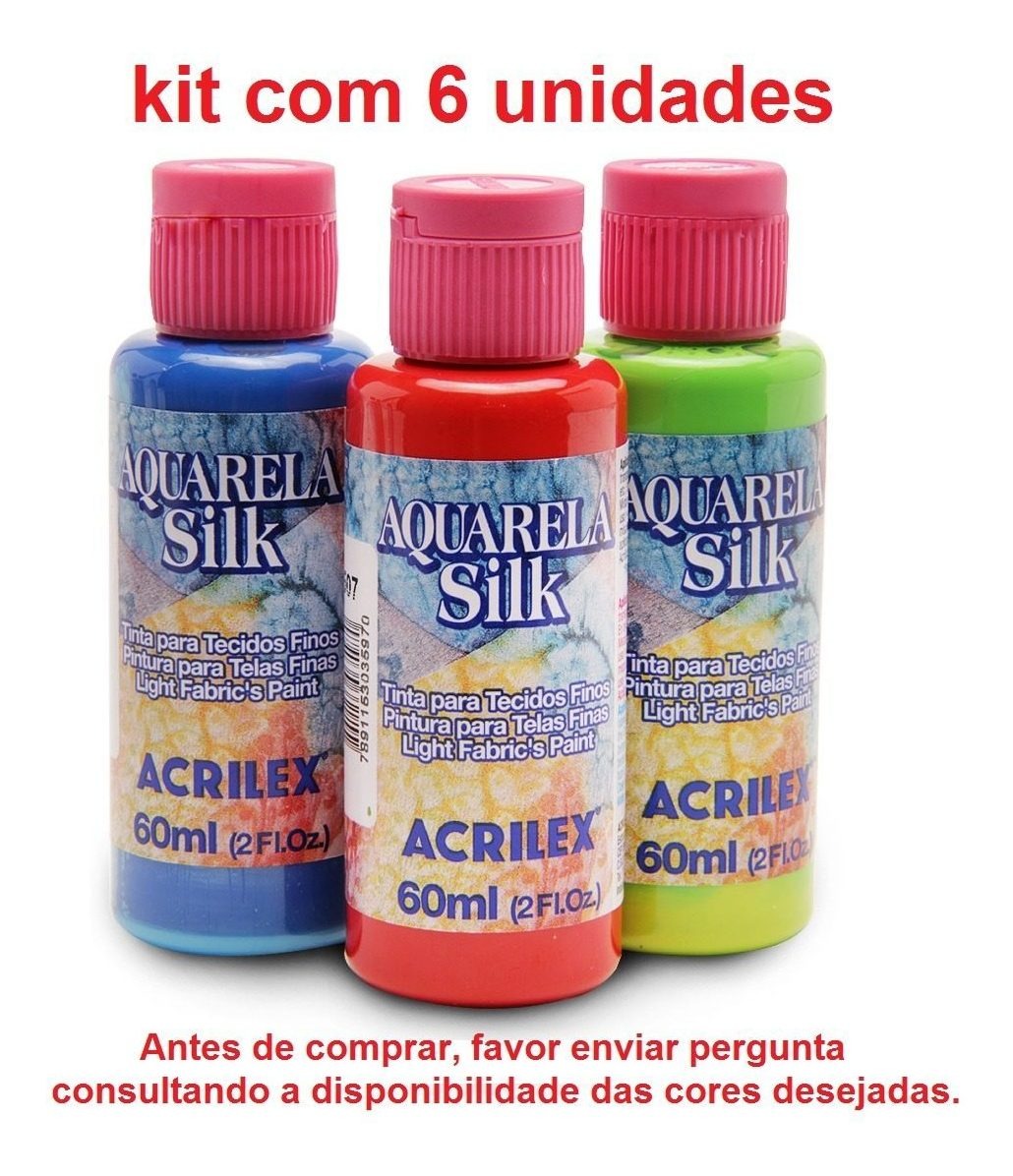 Kit 6 Tintas Aquarela Silk Tecido Finos Acrilex 60 Ml Cada R 2610