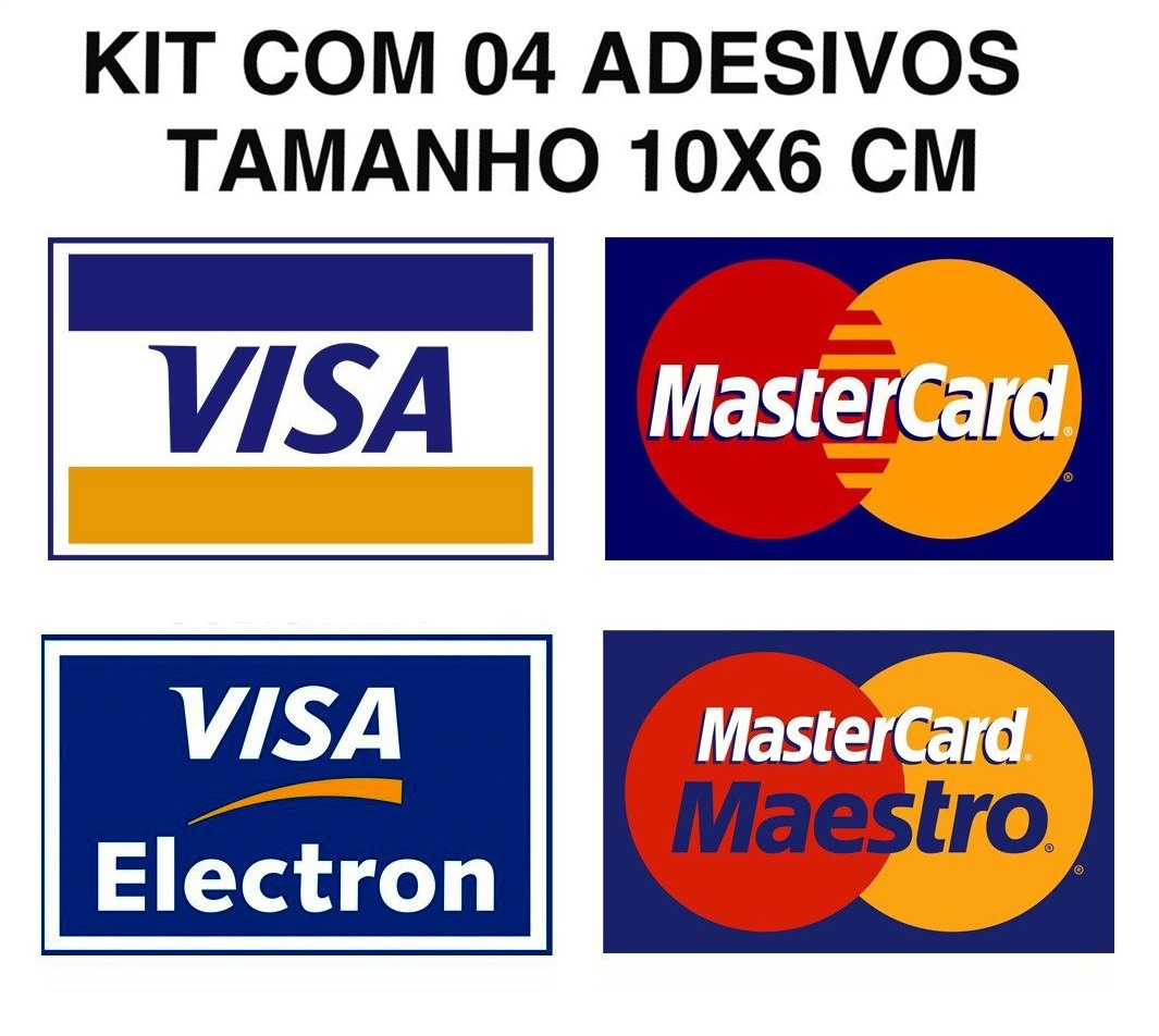 Kit 8 Adesivos Cartão De Credito Visa Mastercard Elo 