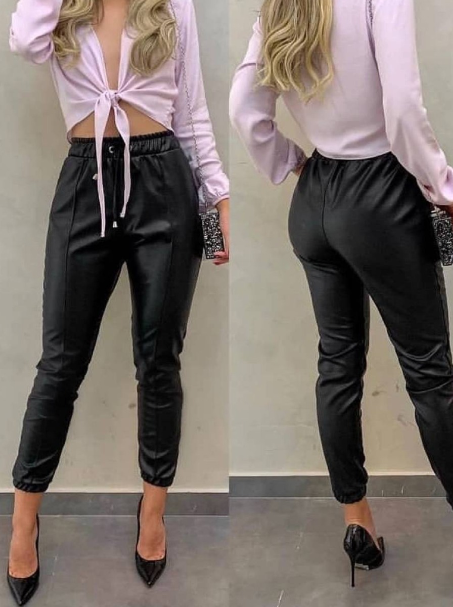 calça jogger couro feminina