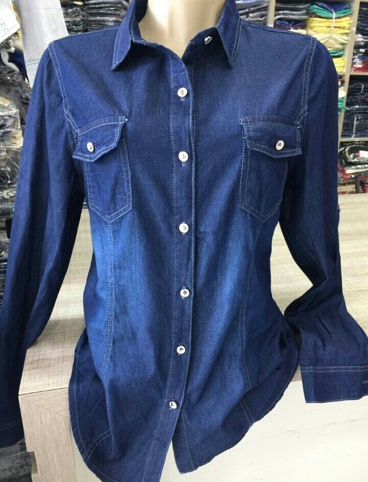 blusa feminina jeans manga longa