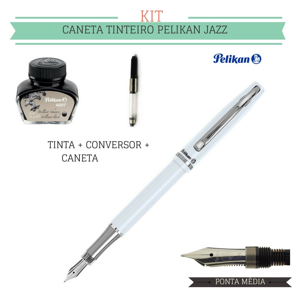 kit-caneta-tinteiro-pelikan-jazz-branca-