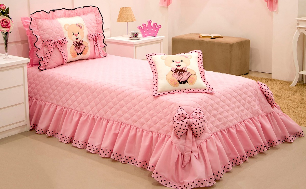 Kit Colcha Solteiro Rosa Ursinha Carinhosa Com Lacos 3 Pcs R 79